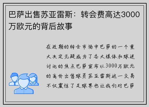 巴萨出售苏亚雷斯：转会费高达3000万欧元的背后故事