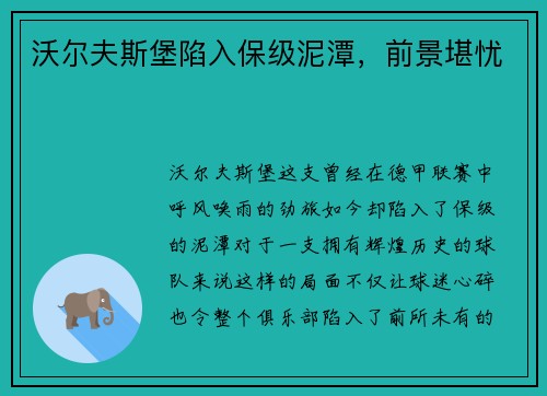 沃尔夫斯堡陷入保级泥潭，前景堪忧