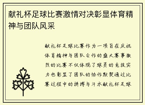 献礼杯足球比赛激情对决彰显体育精神与团队风采