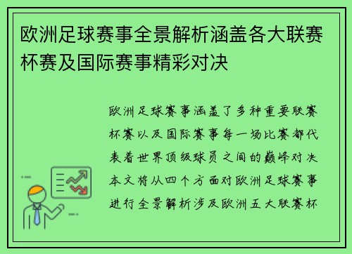 欧洲足球赛事全景解析涵盖各大联赛杯赛及国际赛事精彩对决