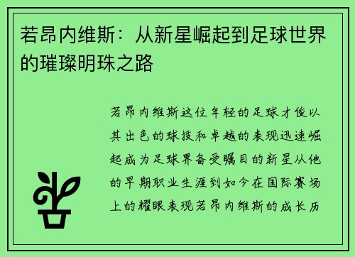 若昂内维斯：从新星崛起到足球世界的璀璨明珠之路