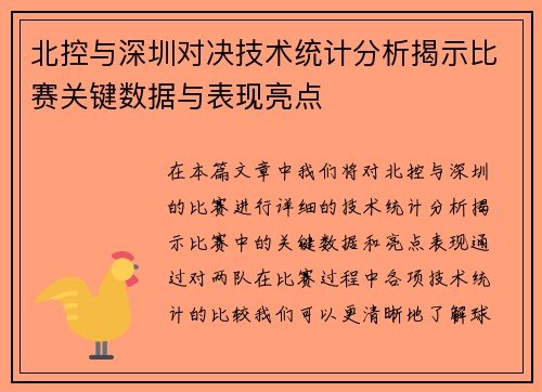 北控与深圳对决技术统计分析揭示比赛关键数据与表现亮点