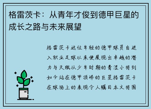 格雷茨卡：从青年才俊到德甲巨星的成长之路与未来展望