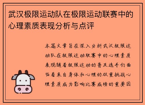 武汉极限运动队在极限运动联赛中的心理素质表现分析与点评